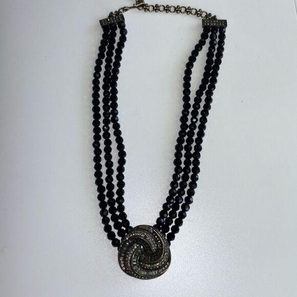 Heidi Daus Sultry Swirl Knot black beaded necklace Swarovski crystal 3 strand - Picture 3 of 10